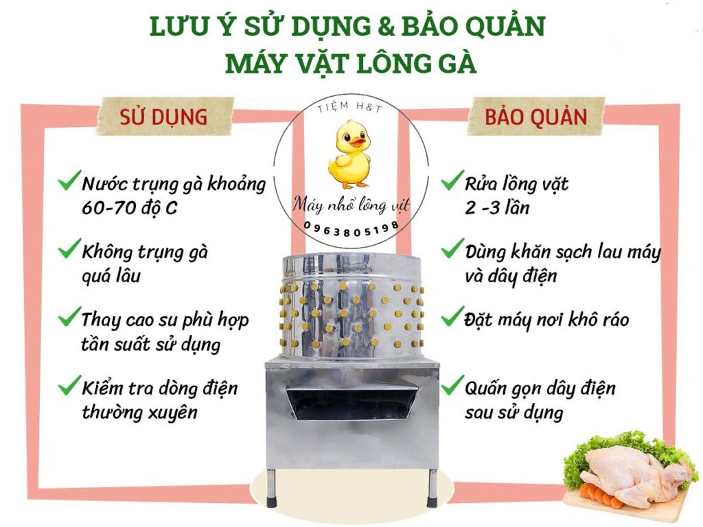 lưu ý khi sử dụng bảo quản máy vặt lông vịt